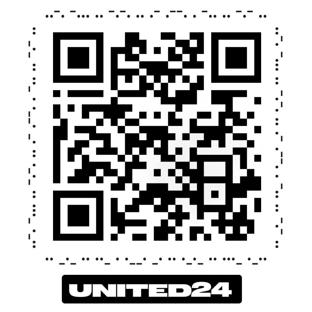 A qr code that reads United 24 in the middle.